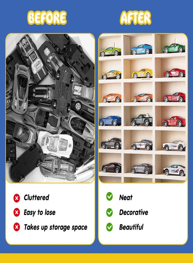 Threehoney 24 Space Toy Cars Wheels Display Case 1: 64 Scale Model Cars Display Shelf Wooden Wall Mounted Die Cast Car Storage Rack for Gift Collectibles Toy Figurines Tiny Cabinet - Image 4